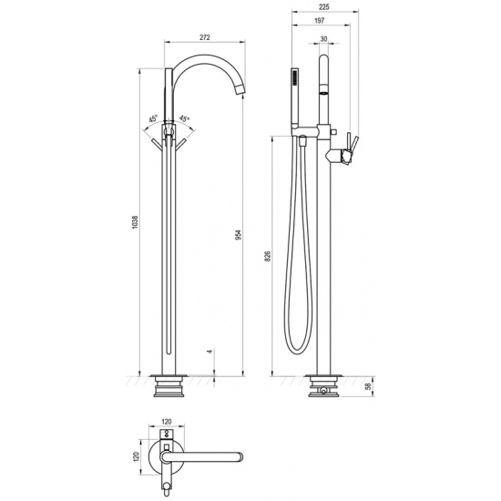Смеситель для ванны напольный RAVAK Espirit ES 080.00CR С ВНУТРЕННЕЙ ЧАСТЬЮ, хром