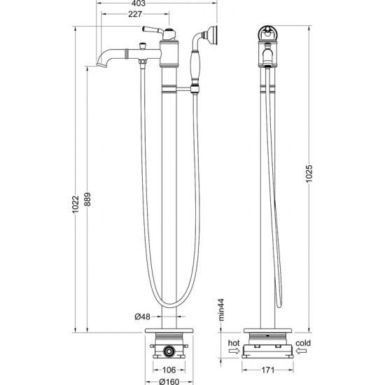 Смеситель для ванны напольный TIMO Arisa 5300/03Y-CR С ВНУТРЕННЕЙ ЧАСТЬЮ, чёрный