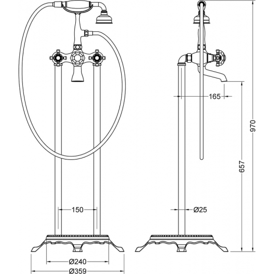 Смеситель для ванны напольный TIMO Nelson 1900/03Y-CR чёрный