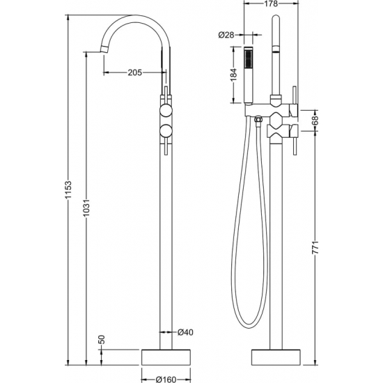 Смеситель для ванны напольный TIMO Saona 2300/00Y-CR хром