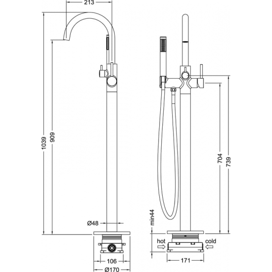 Смеситель для ванны напольный TIMO Saona 2310/00Y-CR С ВНУТРЕННЕЙ ЧАСТЬЮ, хром