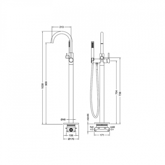 Смеситель для ванны напольный TIMO Saona 2310/16Y-CR С ВНУТРЕННЕЙ ЧАСТЬЮ, белый матовый