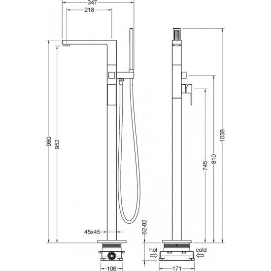 Смеситель для ванны напольный TIMO Selene 2210/03Y-CR чёрный