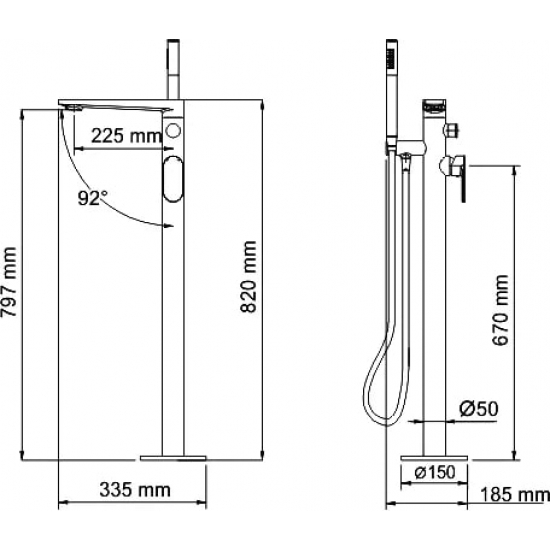 Смеситель для ванны напольный WASSERKRAFT Dinkel 5821 хром