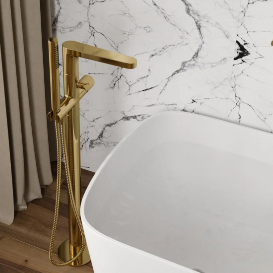 Смеситель для ванны напольный WASSERKRAFT Ems 7621 С ВНУТРЕННЕЙ ЧАСТЬЮ, глянцевое золото PVD