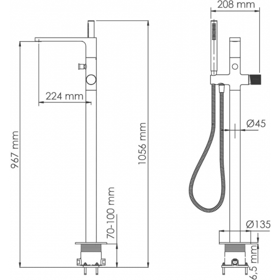 Смеситель для ванны напольный WASSERKRAFT Mosel 4621 С ВНУТРЕННЕЙ ЧАСТЬЮ, хром