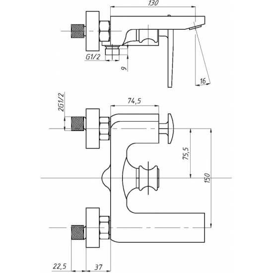 Смеситель для ванны ПРОФСАН Дизайн ПСМ-500-1 хром