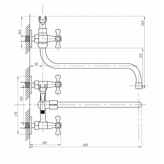 Смеситель для ванны ПРОФСАН Евро ПСМ-158-75 хром