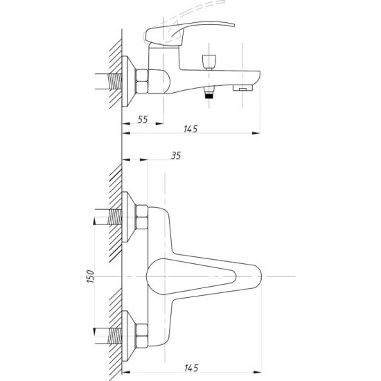 Смеситель для ванны ПРОФСАН Комплектация ПСМ-104-1 хром