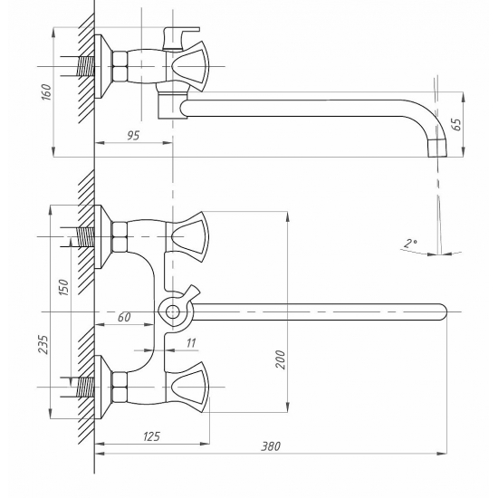 Смеситель для ванны ПРОФСАН Квадро ПСМ-192-38 хром