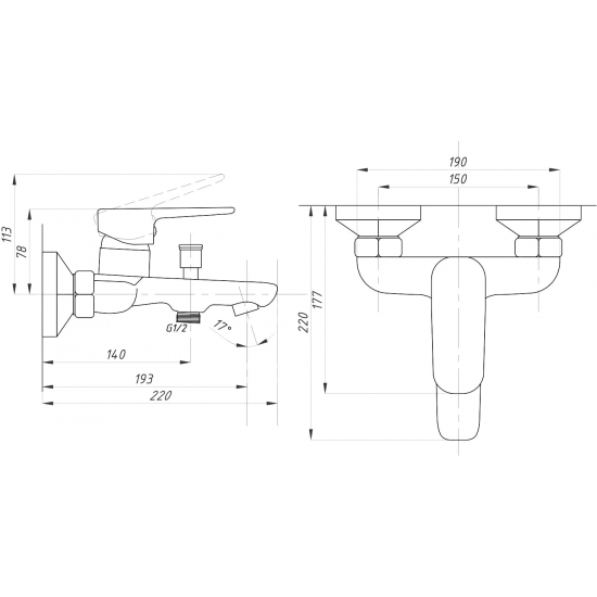 Смеситель для ванны ПРОФСАН ПСМ-200-1 хром