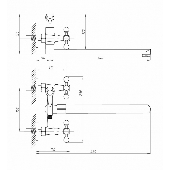 Смеситель для ванны ПРОФСАН Стандарт-А ПСМ-159-К89 хром