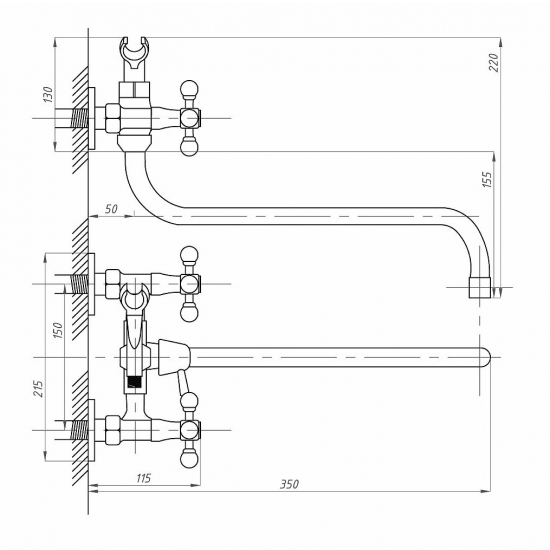 Смеситель для ванны ПРОФСАН Стандарт-Б ПСМ-150-К89 хром