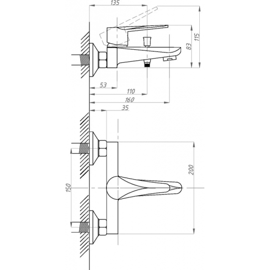 Смеситель для ванны ПРОФСАН Steel Black ПСМ-301-1 из нержавеющей стали, чёрная бронза