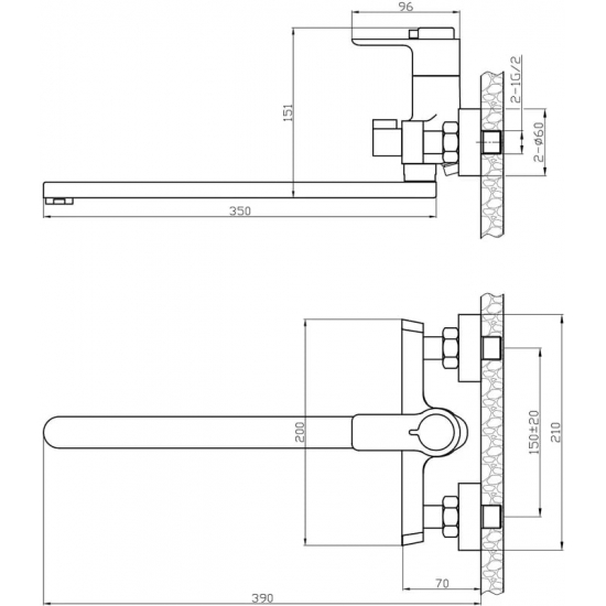 Смеситель для ванны ROSSINKA RS50-32 с термостатом