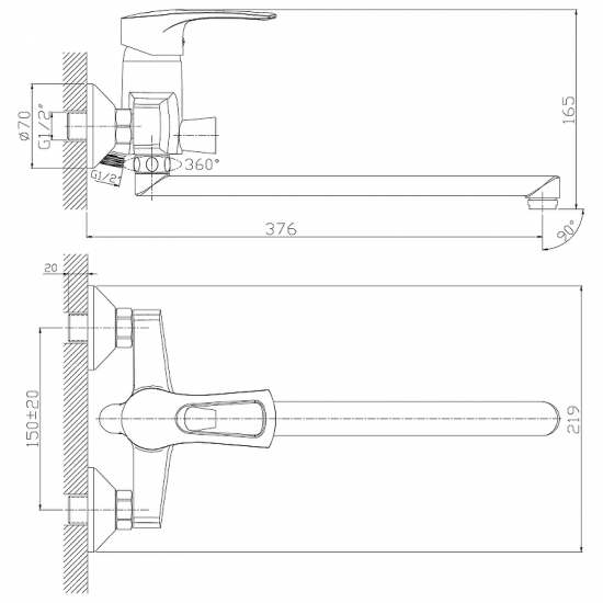 Смеситель для ванны ROSSINKA T40-32