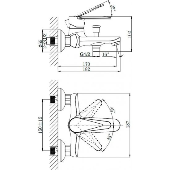 Смеситель для ванны RUSH Denis DN0335-44 хром