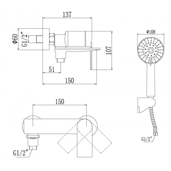 Смеситель для ванны SAVOL S-601808H чёрный