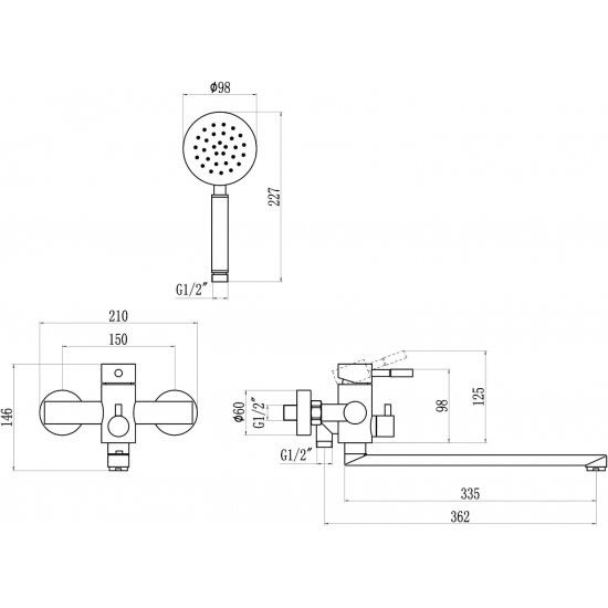 Смеситель для ванны SAVOL S-SUS4002 из нержавеющей стали, сатин