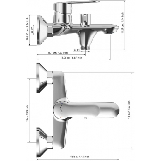 Смеситель для ванны TOKITO Kanda TOK-KAN-1014 хром