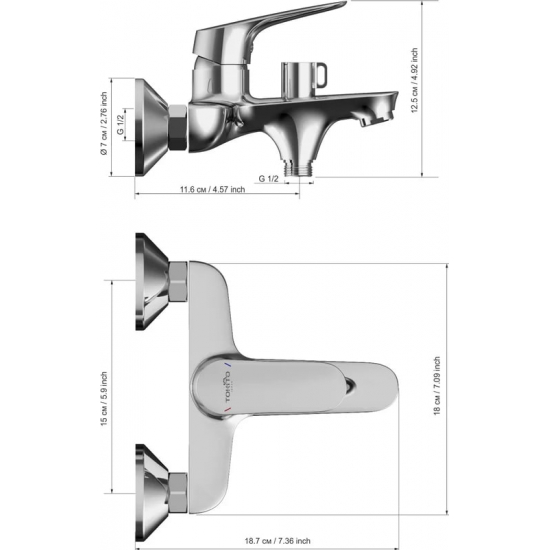 Смеситель для ванны TOKITO Takase TOK-TAK-1014 хром