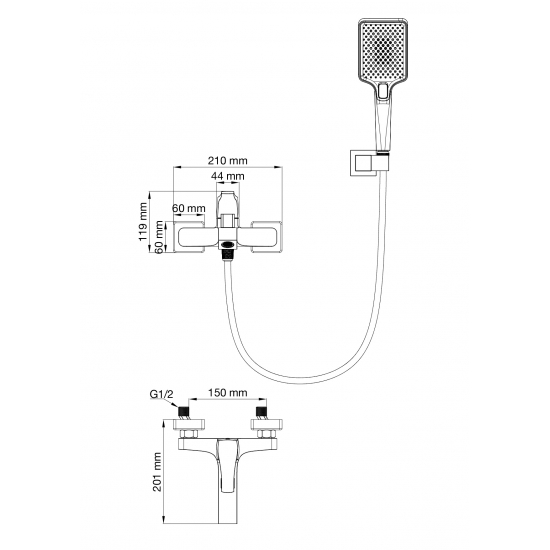 Смеситель для ванны WONZON & WOGHAND Flex WW-88037072-BN брашированный никель