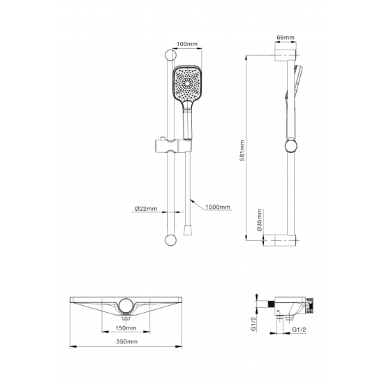 Смеситель для ванны WONZON & WOGHAND Onix WW-B2551-A-MB с термостатом, матовый чёрный
