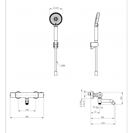 Смеситель для ванны WONZON & WOGHAND WW-B3029-A1-CR с термостатом, хром