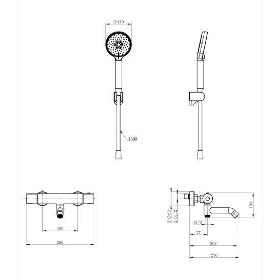 Смеситель для ванны WONZON & WOGHAND WW-B3029-A1-MW с термостатом, матовый белый