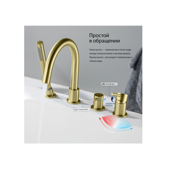 Смеситель на борт ванны AQUATEK Европа AQ1348BG на 4 отверстия, золото шлифованное
