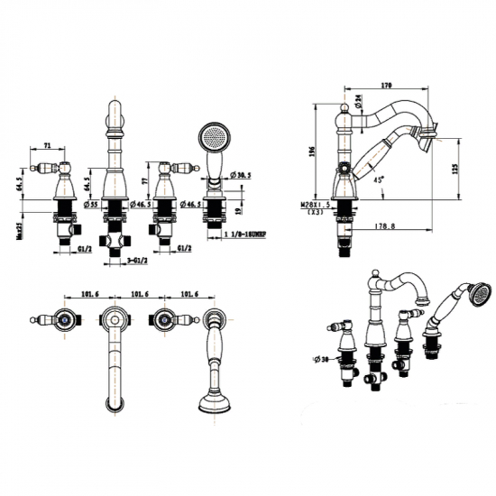 Смеситель на борт ванны BOHEME Camelia 391 бронза
