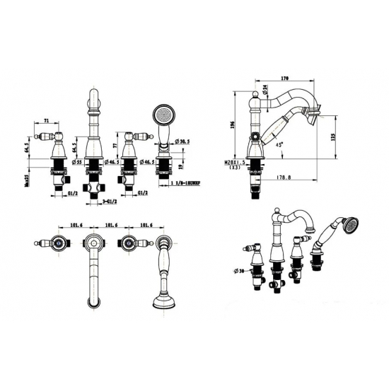 Смеситель на борт ванны BOHEME Medici 391 бронза