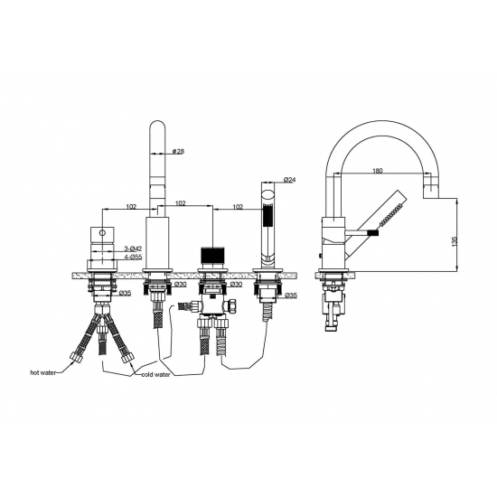 Смеситель на борт ванны BOHEME Uno 460-B чёрный матовый
