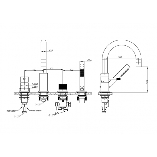 Смеситель на борт ванны BOHEME Uno 460-CR хром