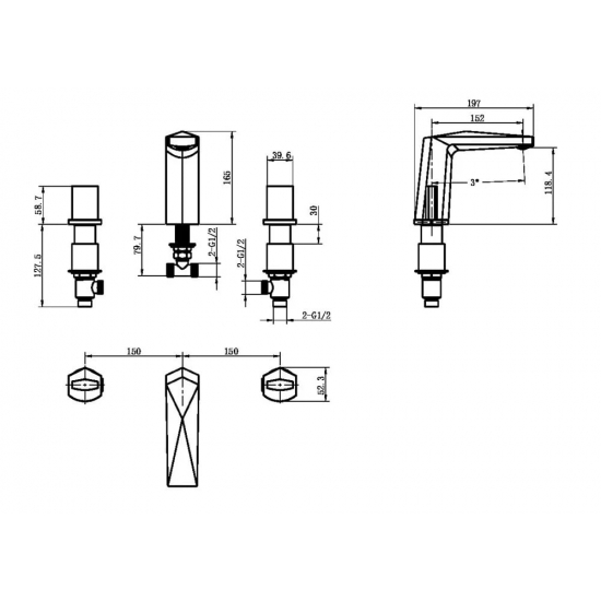 Смеситель на борт ванны BOHEME Venturo 150-SGM-TOUCH оружейная сталь глянцевая
