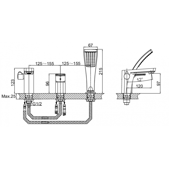 Смеситель на борт ванны D&K Berlin Freie DA1434901 на 3 отверстия