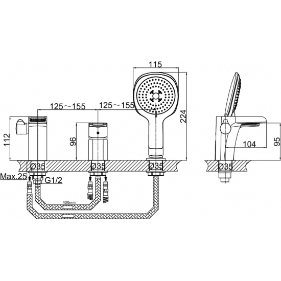 Смеситель на борт ванны D&K Berlin Steinbeis DA1434216 на 3 отверстия хром/белый