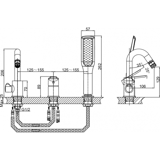 Смеситель на борт ванны D&K Rhein Marx DA1394901 на 3 отверстия