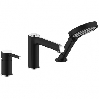 Смеситель на борт ванны GAPPO G03-6 G1103-6 на 3 отверстия, чёрный/хром