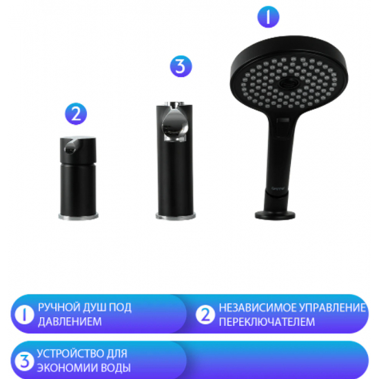 Смеситель на борт ванны GAPPO G03-6 G1103-6 на 3 отверстия, чёрный/хром