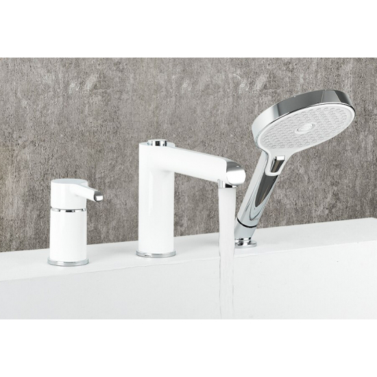 Смеситель на борт ванны GAPPO G03-8 G1103-8 на 3 отверстия, белый/хром