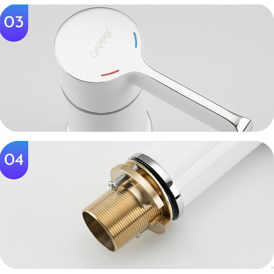 Смеситель на борт ванны GAPPO G03-8 G1103-8 на 3 отверстия, белый/хром