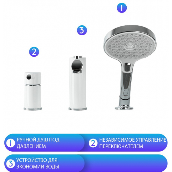 Смеситель на борт ванны GAPPO G03-8 G1103-8 на 3 отверстия, белый/хром