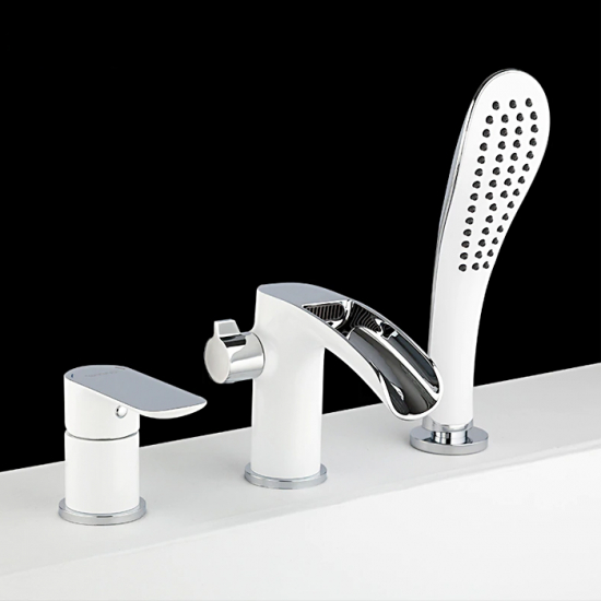 Смеситель на борт ванны GAPPO G48 G1148-8 на 3 отверстия, хром/белый