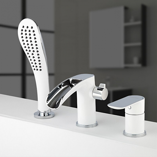 Смеситель на борт ванны GAPPO G48 G1148-8 на 3 отверстия, хром/белый