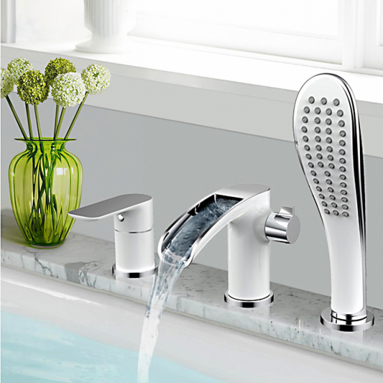 Смеситель на борт ванны GAPPO G48 G1148-8 на 3 отверстия, хром/белый