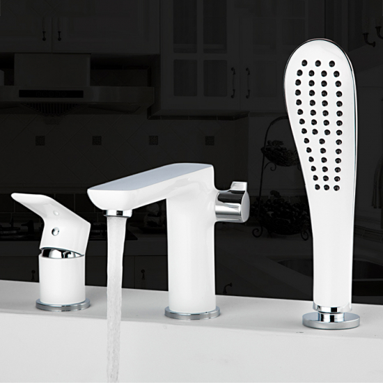 Смеситель на борт ванны GAPPO G48 G1148 на 3 отверстия, хром/белый