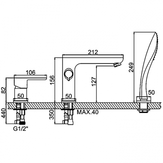 Смеситель на борт ванны LEDEME L1153 на 3 отверстия, хром 