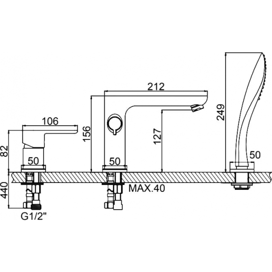 Смеситель на борт ванны LEDEME L1153W на 3 отверстия белый/хром