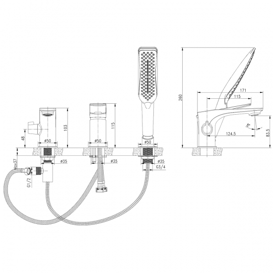 Смеситель на борт ванны LEMARK Allegro LM5945CW на 3 отверстия, хром/белый
